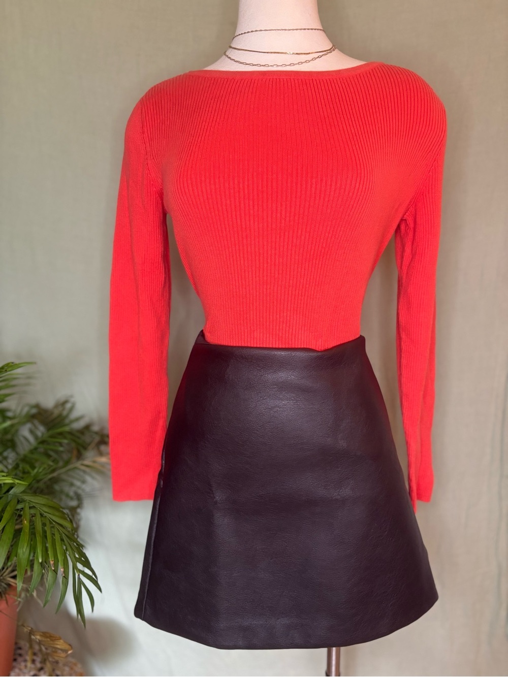 Red Ribbed Long-Sleeve Top 100% Cotton